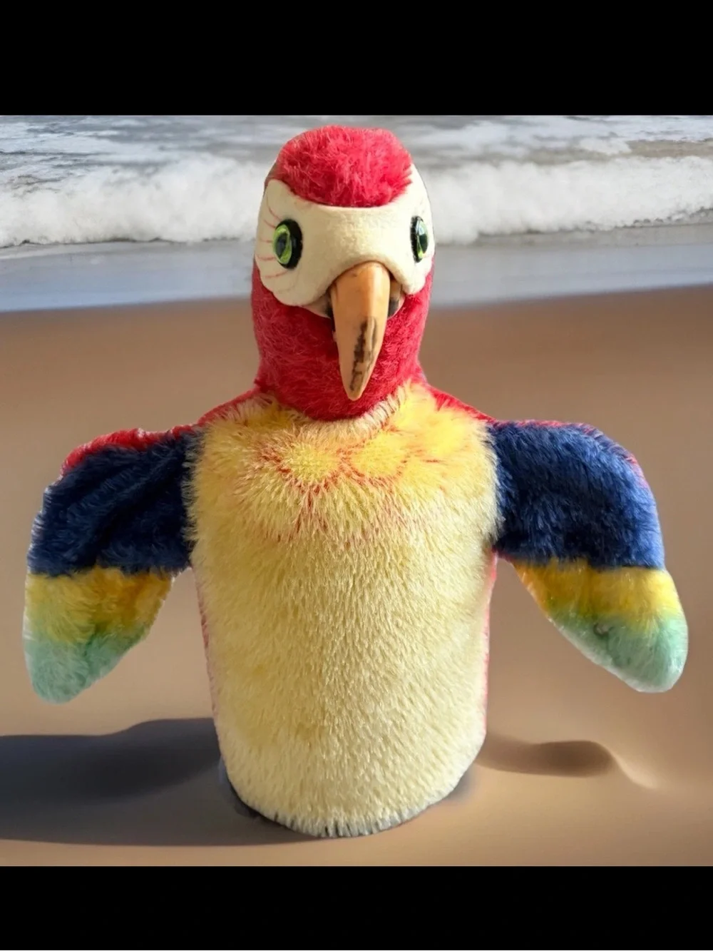 Vintage STEIFF Parrot Hand Puppet 1968-1977 Lora Red Macaw Mohair Bird EUC